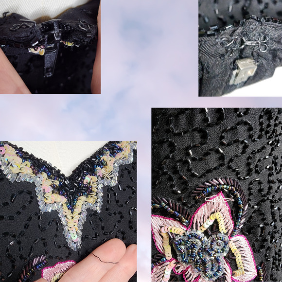 Vtg Y2k Beaded Fairy Formal Floral Black Pink Spaghetti Strap Corset Tank Top - Picture 8 of 9